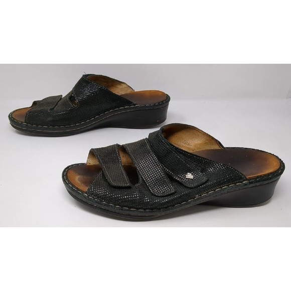 FINN Women's Size US 9.5 UK 7 Cremona Black Leather Slide Adjustable Sandals VTG - Picture 1 of 10